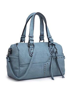 Vegan Leather Satchel Handbag - Women's Top Handle Tote Purse with Long Strap